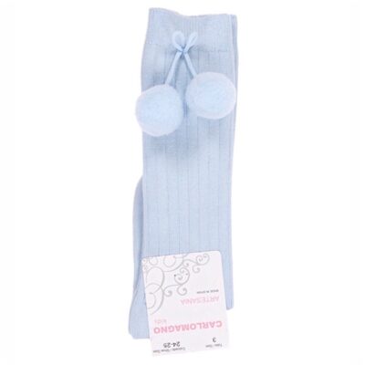 Carlomagno Ribbed Pom Pom Socks, Blue