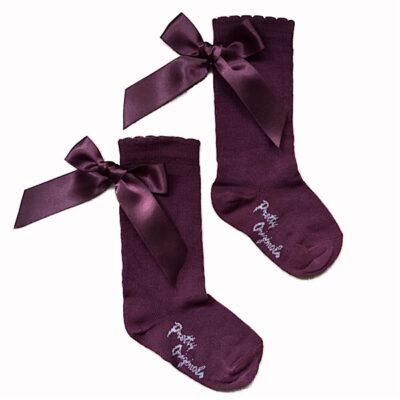 Pretty Originals Ribbon Back Bow Socks, Burgandy