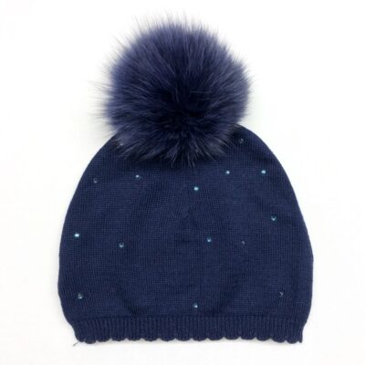 Bari Lynn Crystallised Pompom Hat, Navy