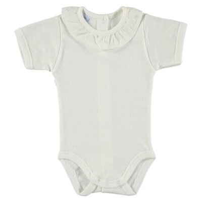 Babidu Short Sleeve Frill Collar Vest, Cream