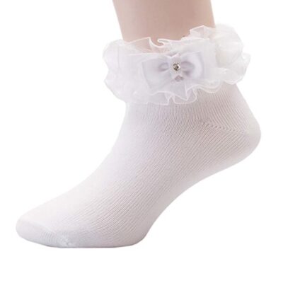 Organza Ruffle Bow Socks, White