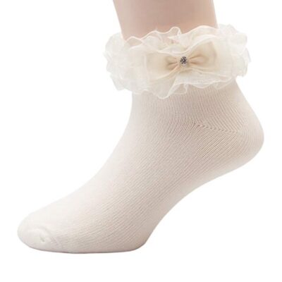Caramelo Ankle Ruffle Socks, Ivory - Bobbyann