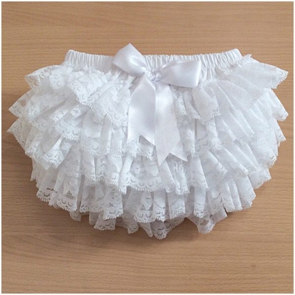 Baby Girls White Frilly Cotton Lace Pants Over Nappy Bow Knickers