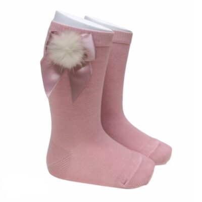 Meia Pata Fur Bow Socks, Dusky Pink