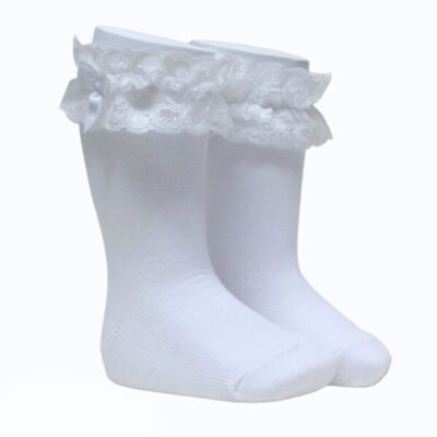Meia Pata Lace Cuff Knee High Socks, White