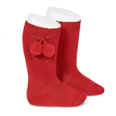 Tambino Knee High Pom Pom Socks, Red