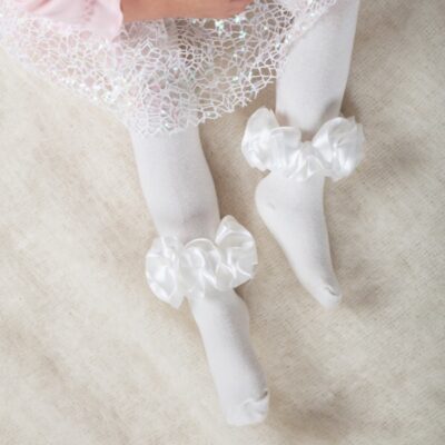 Caramelo Satin Ruffle Tights, Ivory