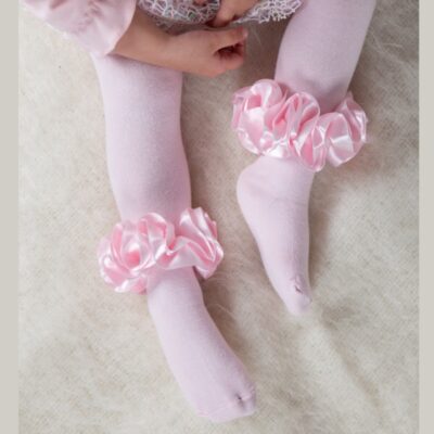 Caramelo Satin Ruffle Tights, Pink