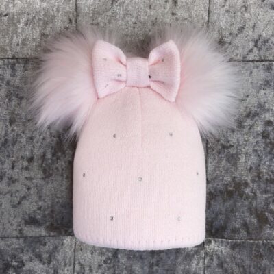 Kinder Bow Pom Pom Hat, Pink