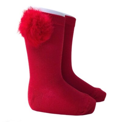 Meia Pata Fur Pom Pom Socks, Red