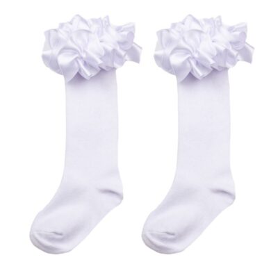 Caramelo Knee High Ruffle Socks, White