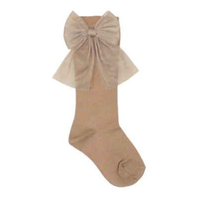 Meia Pata Tulle Bow Socks, Camel