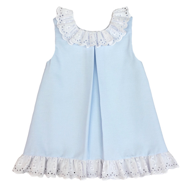 Lor Miral Broderie Girls Dress, Blue - Bobbyann