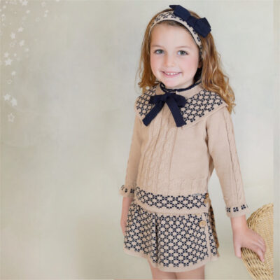 Rahigo Preorder Camel & Navy Girls 2 Piece Skirt Set