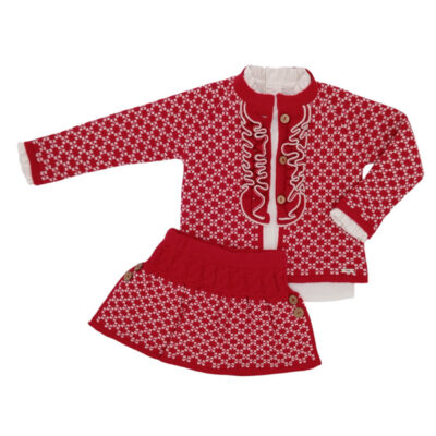Rahigo Preorder Red & Cream Girls 3 Piece Skirt Set