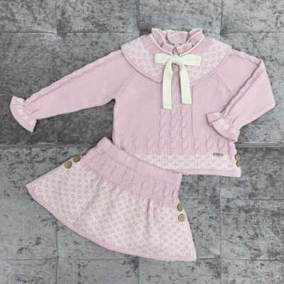 Rahigo Pink & Cream Girls 2 Piece Skirt Set