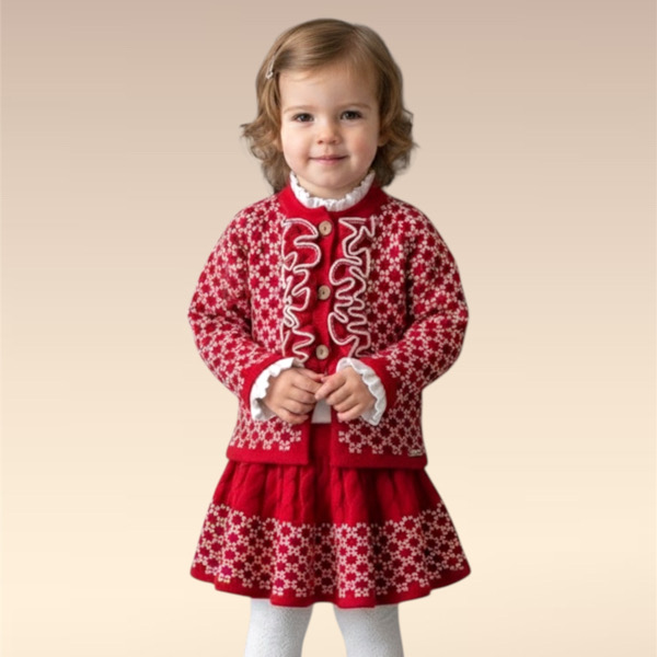 Rahigo Red & Cream 3 Piece Baby Skirt Set - Image 2