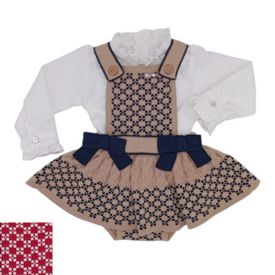 Rahigo Preorder Red & Cream 2 Piece Baby Pinafore Set
