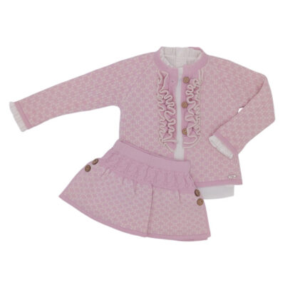 Rahigo Pink & Cream Girls 3 Piece Skirt Set