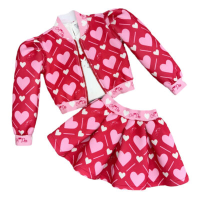 A-Dee Heart Print 3 Piece Skirt Set