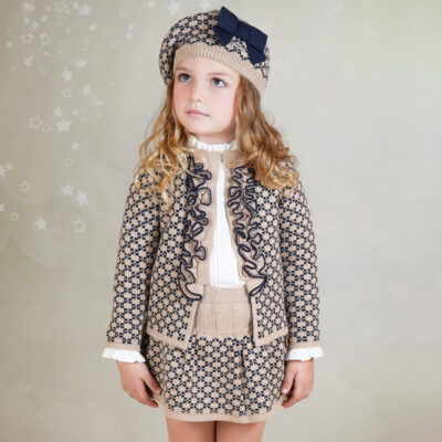 Rahigo Preorder Camel & Navy Girls 3 Piece Skirt Set