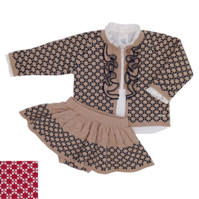 Rahigo Preorder Red & Cream 3 Piece Baby Skirt Set