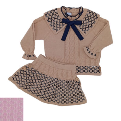 Rahigo Preorder Pink & Cream Girls 2 Piece Skirt Set