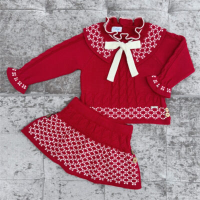 Rahigo Red & Cream Girls 2 Piece Skirt Set