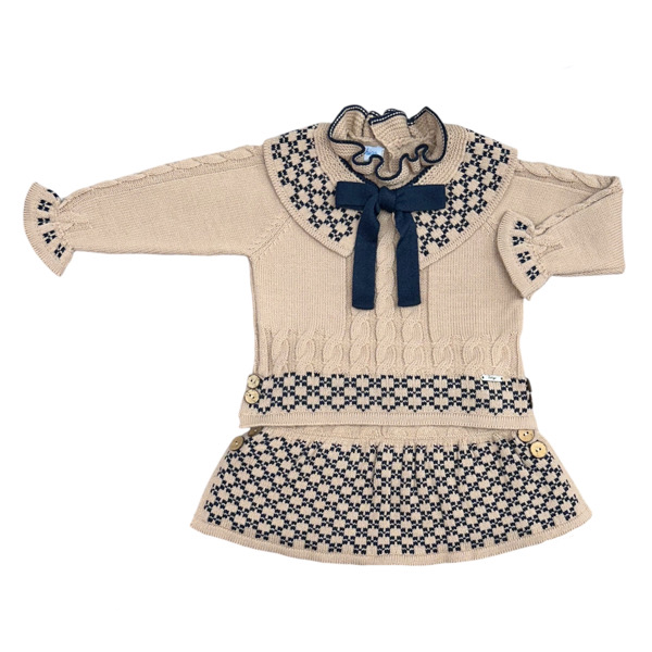 Rahigo Camel & Navy Girls 2 Piece Skirt Set - Image 3