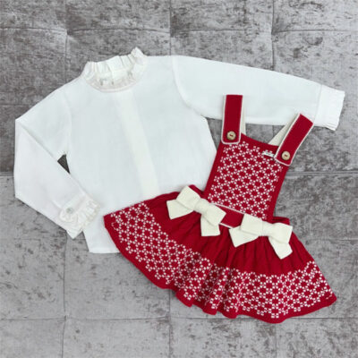 Rahigo Red & Cream 2 Piece Baby Pinafore Set