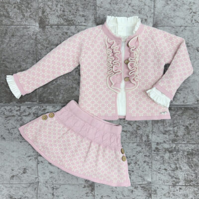 Rahigo Pink & Cream Girls 3 Piece Skirt Set