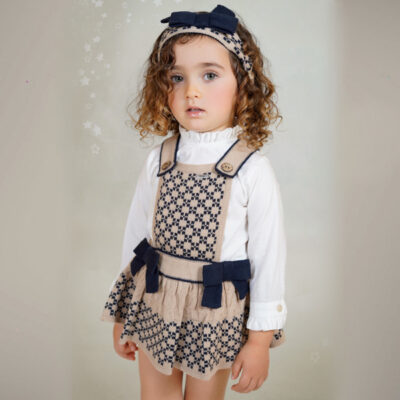 Rahigo Preorder Camel & Navy 2 Piece Baby Pinafore Set