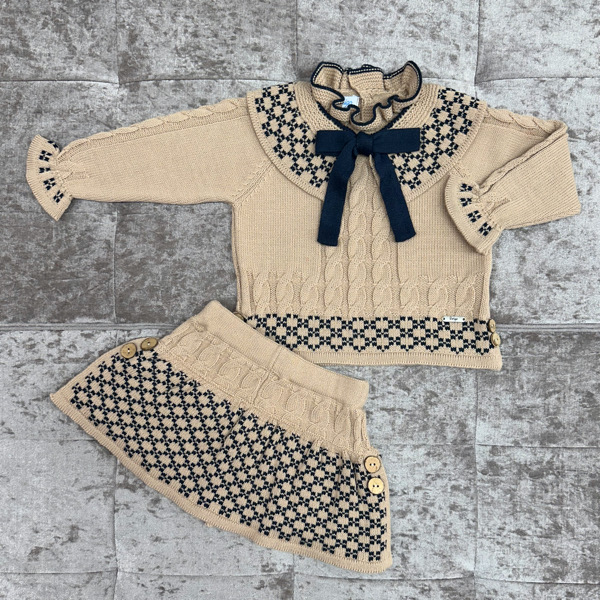 Rahigo Camel & Navy Girls 2 Piece Skirt Set - Image 2