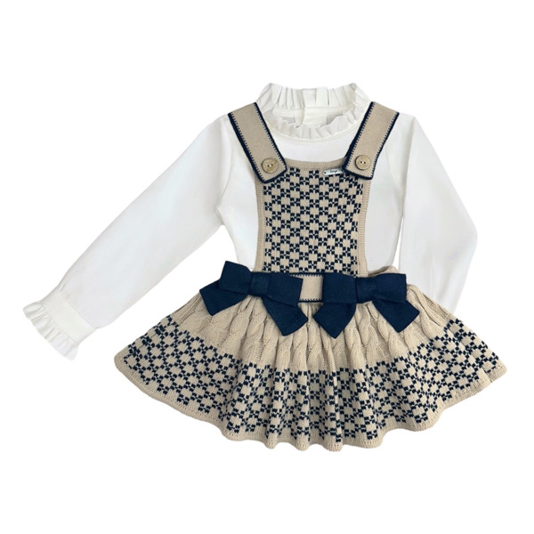 Rahigo Camel & Navy 2 Piece Baby Pinafore Set - Image 3