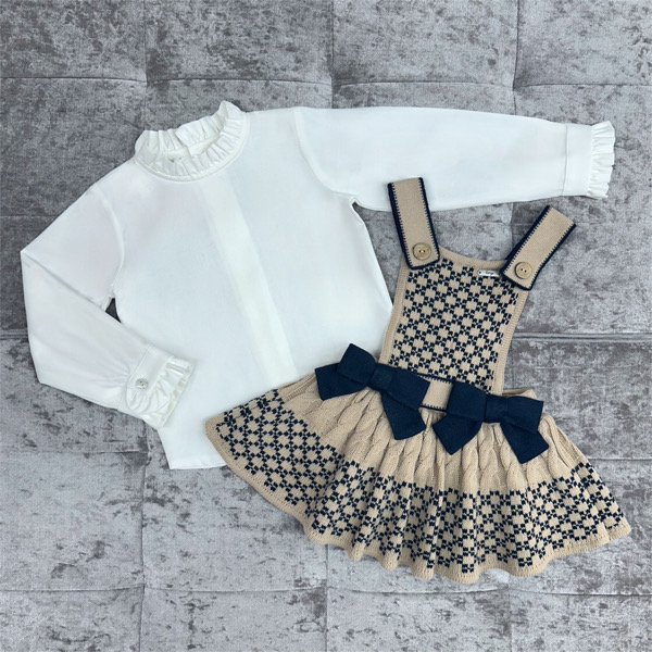 Rahigo Camel & Navy 2 Piece Baby Pinafore Set - Image 2
