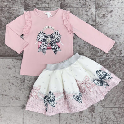 Pink Leopard Skirt Set