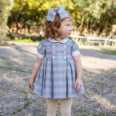 Naxos Preorder Grey Check Smocked Dress