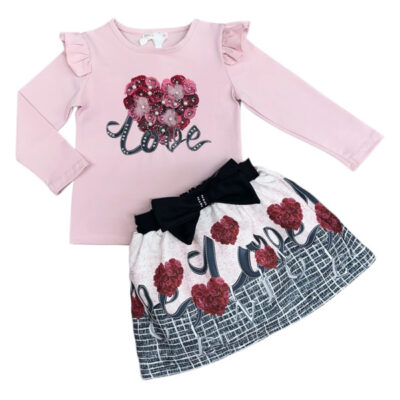 Black & Pink Love Skirt Set