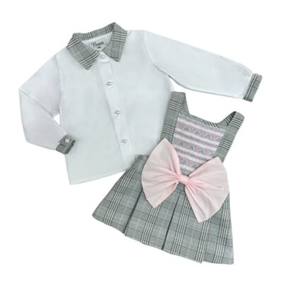 Naxos Grey Check Smocked Pinafore Set