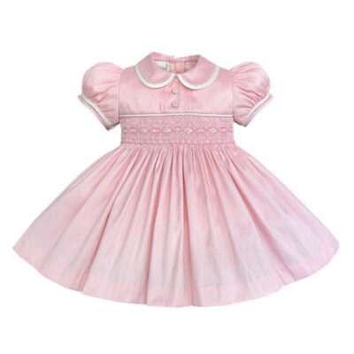 Pretty Originals Pink Silk Smocked Dress