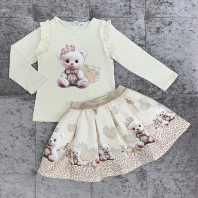 Cream Teddy Skirt Set