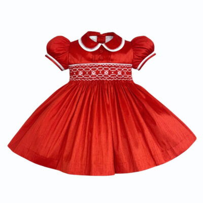 Pretty Originals Red Silk Smocked Dress