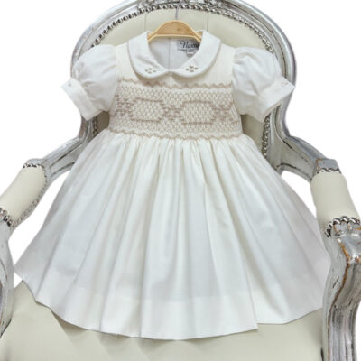 Naxos Cream & Beige Smocked Dress