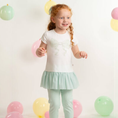 Caramelo Tulle Bow Legging Set, Mint
