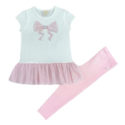 Caramelo Tulle Bow Legging Set, Pink