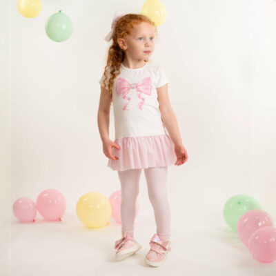 Caramelo Tulle Bow Legging Set, Pink
