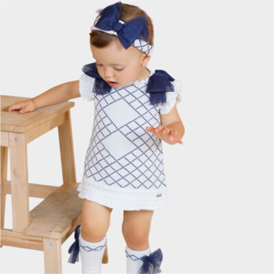 Rahigo Preorder White & Navy A-Line Dress