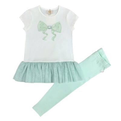 Caramelo Tulle Bow Legging Set, Mint