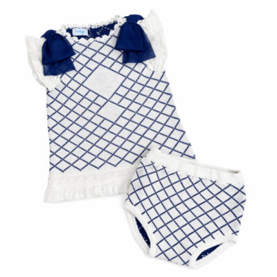 Rahigo White & Navy A-Line Dress