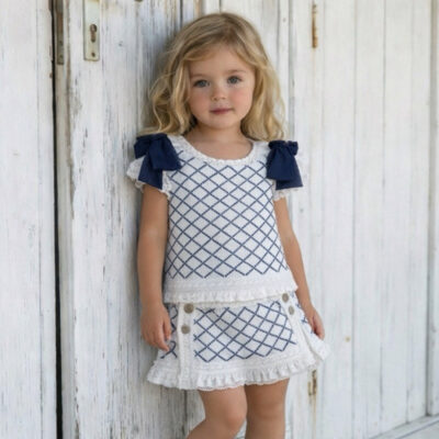 Rahigo White & Navy Skirt Set